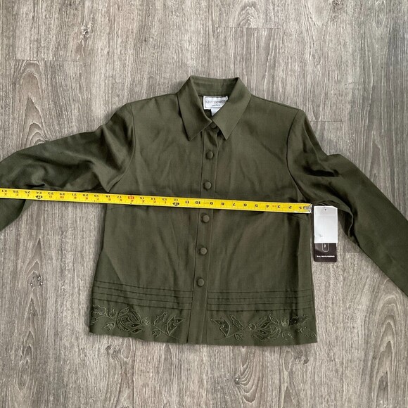 NWT Vintage Karin Stevens Dress Size 4P Green Embroidered Petites 2pc New - Picture 8 of 10